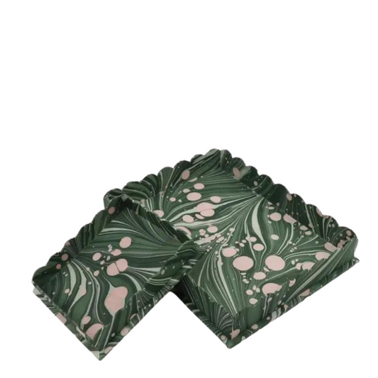 Hayes Marbled Trays, Set of 2, Green Splatter